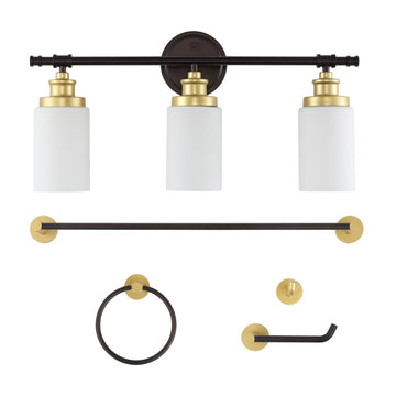 Egan 23.25" 3-Light Classic Cottage Vanity Light with Frosted Glass Shades and Bathroom Hardware Accessory Set - JONATHAN Y